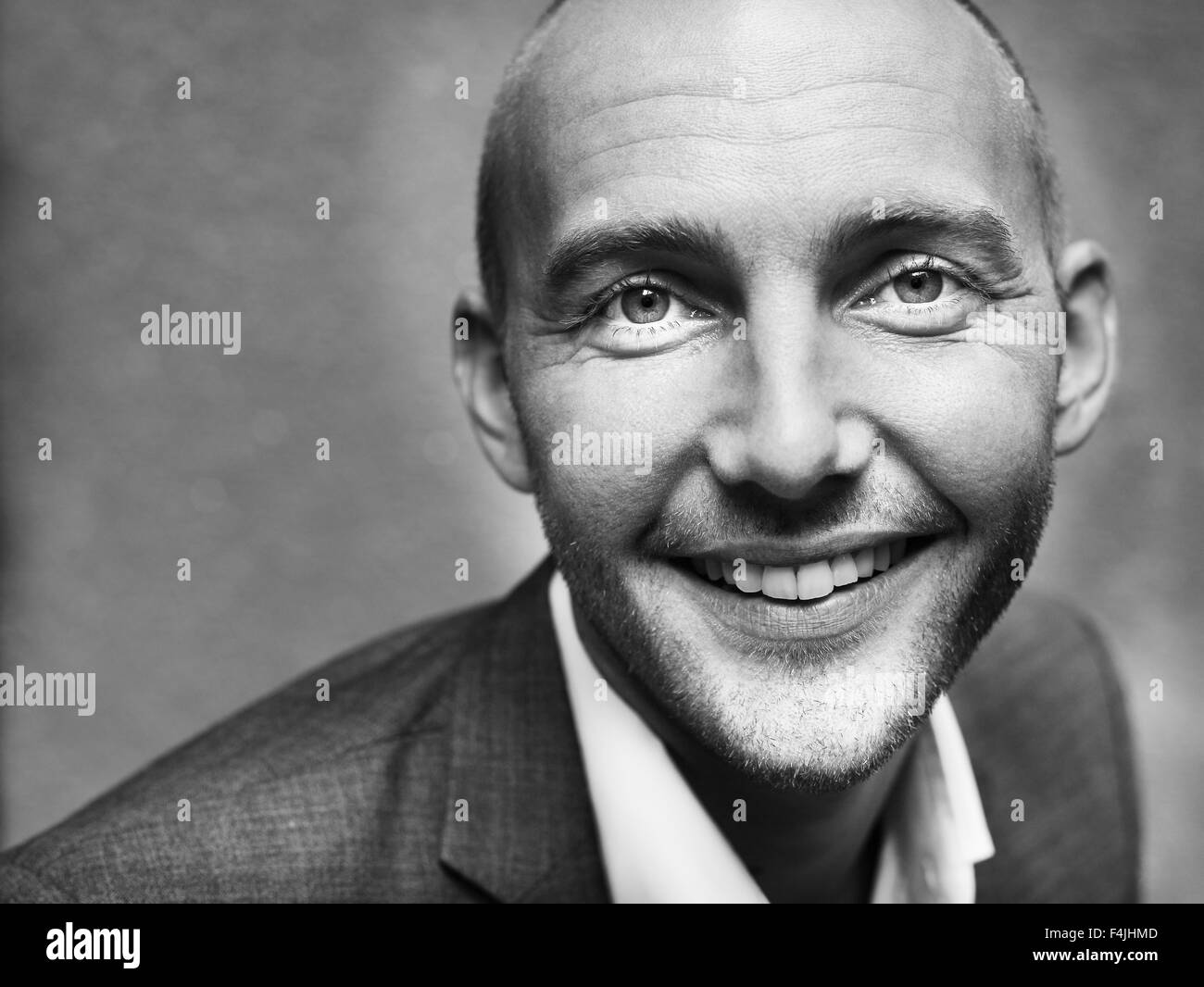 Sweden, Stockholm, close-up of young shaved man Stock Photo