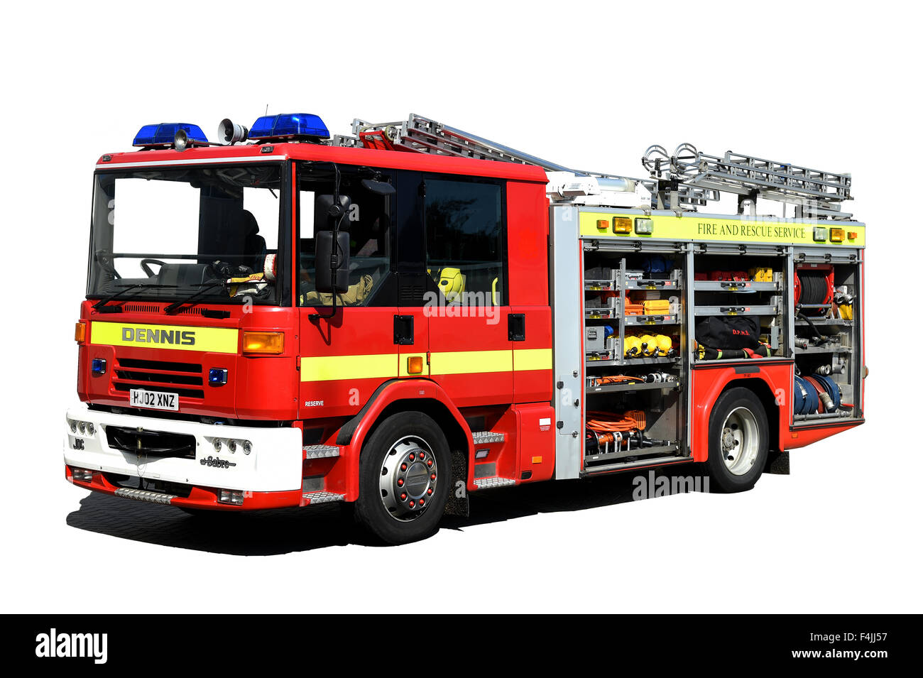 Fire Engine on a white background, cut out of a fire engine, fire