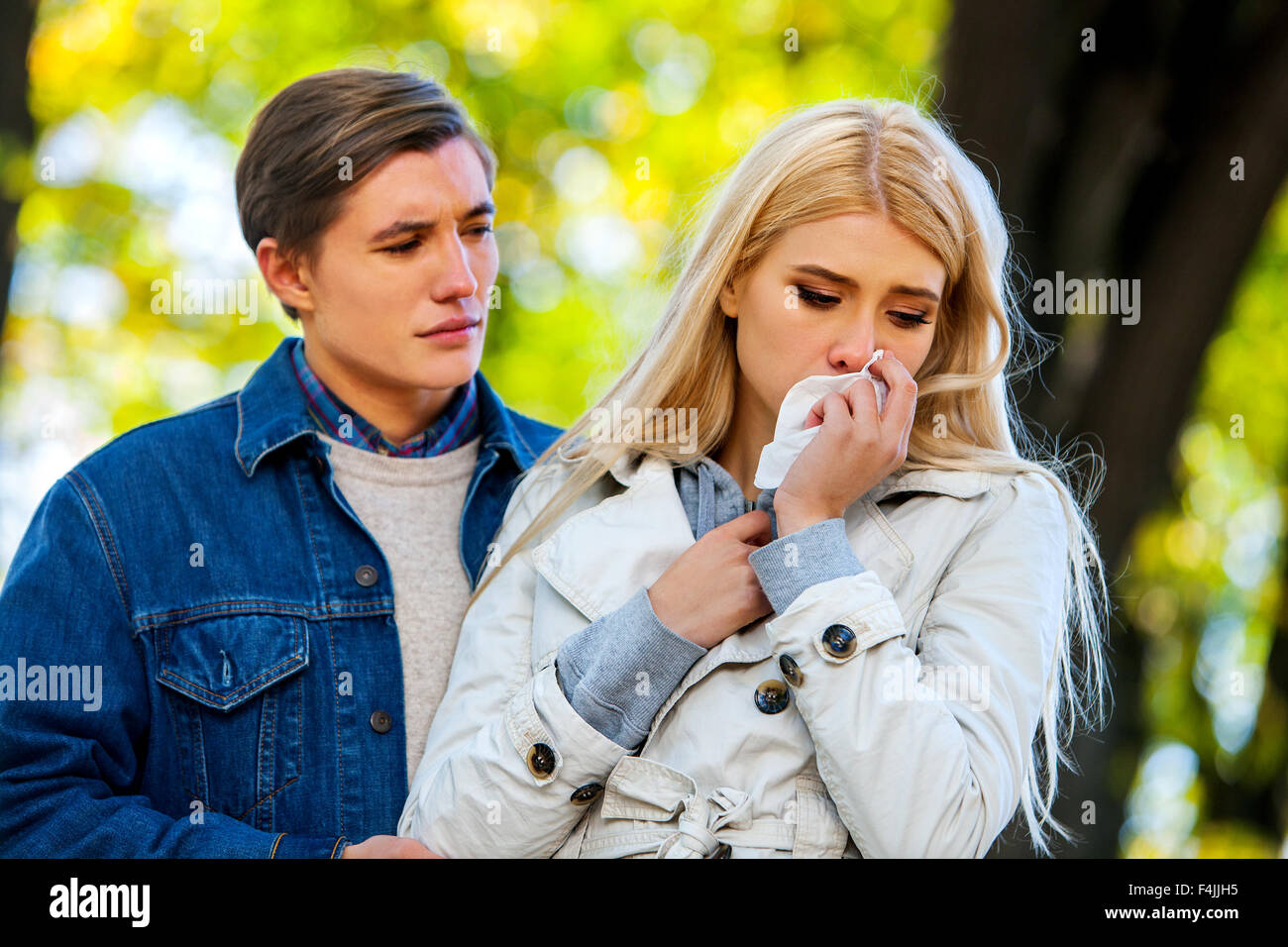 Woman crying after  Quarreling With Man Stock Photo