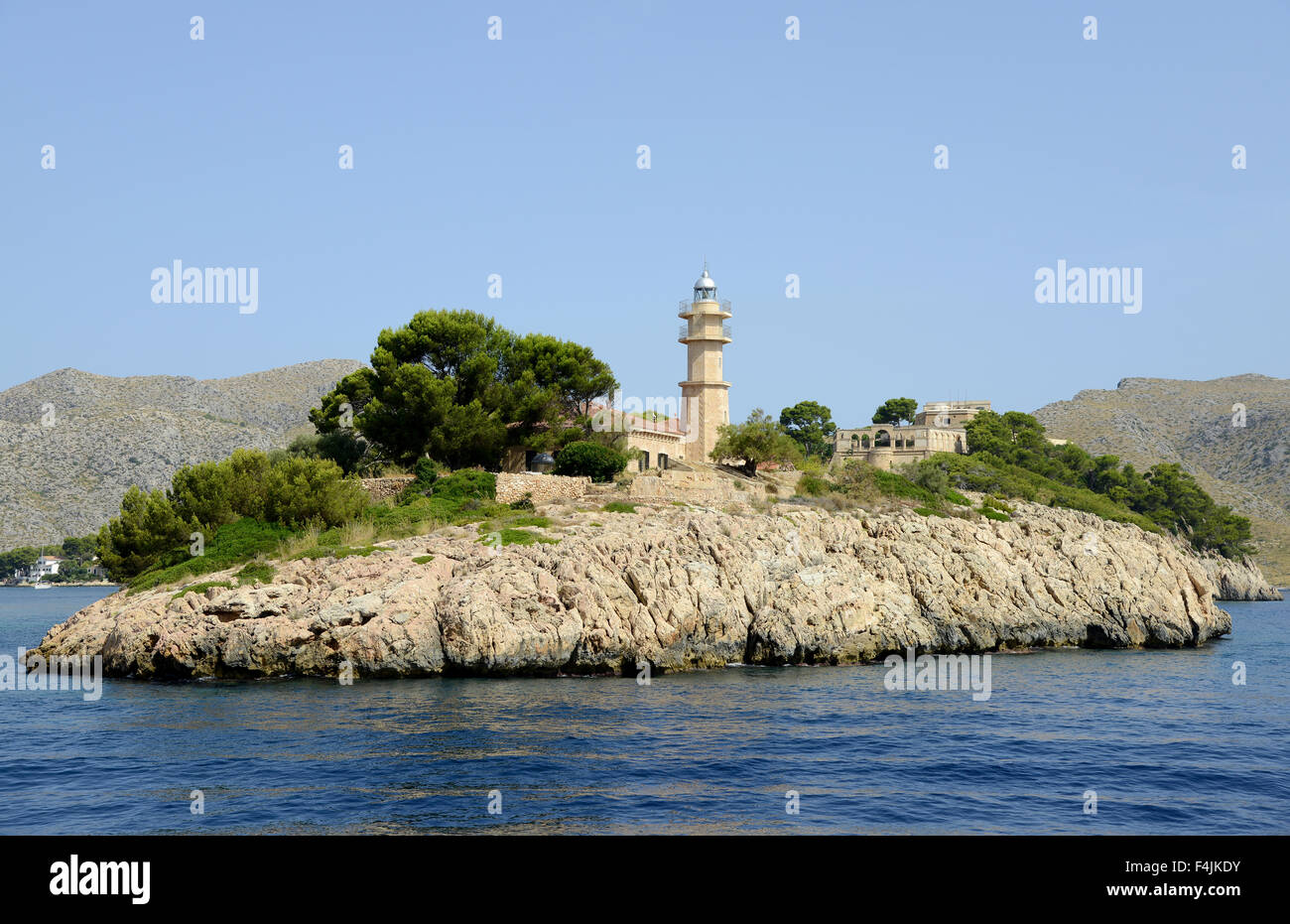 Lighthouse, Pollensa, Pollenca, Majorca, Mallorca, Balearic Islands Spain Stock Photo