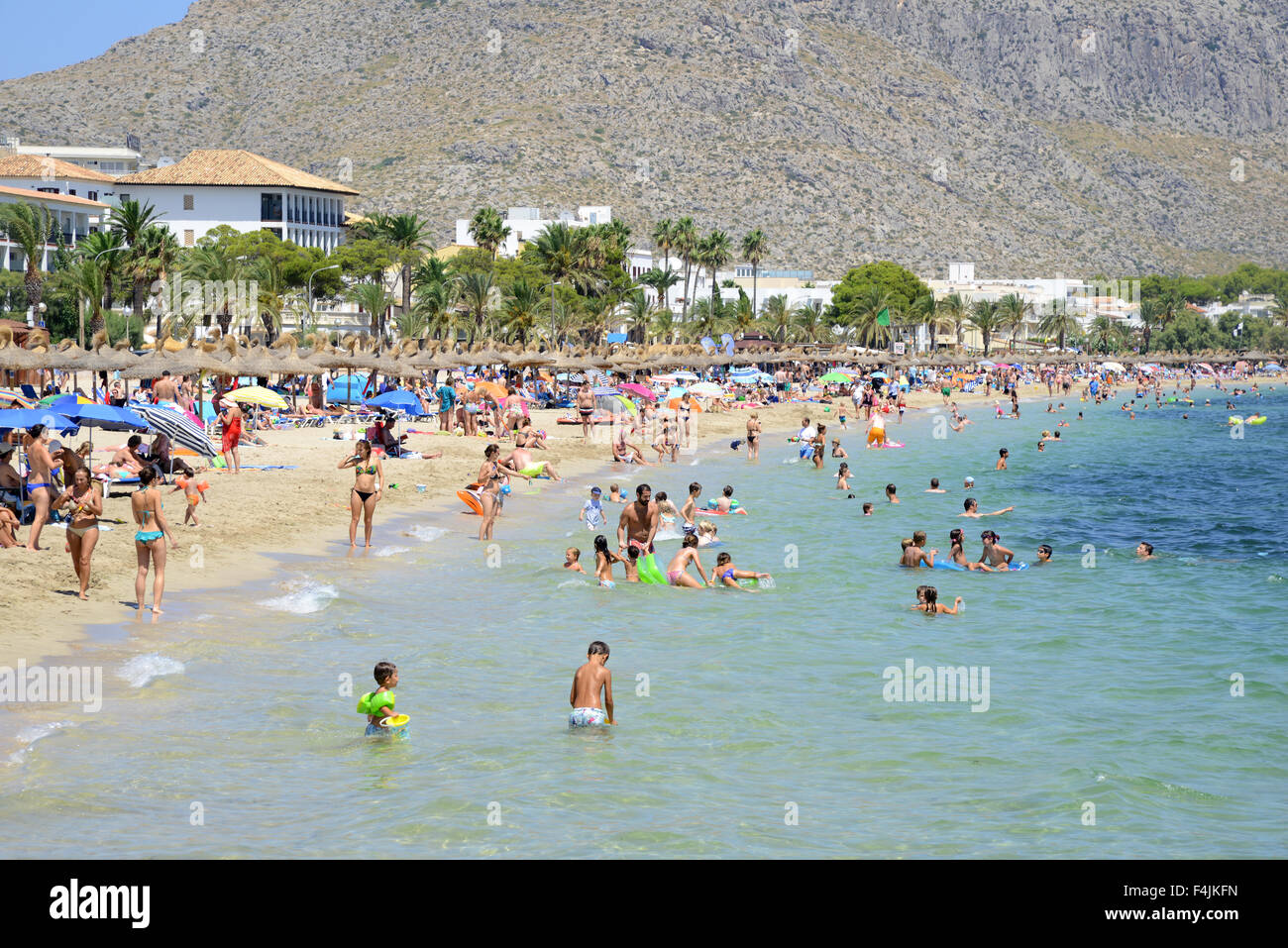 Pollenca Beach, Pollensa beach, Puerto Pollenca, Majorca, Mallorca,  Balearic Islands, Spain Stock Photo - Alamy