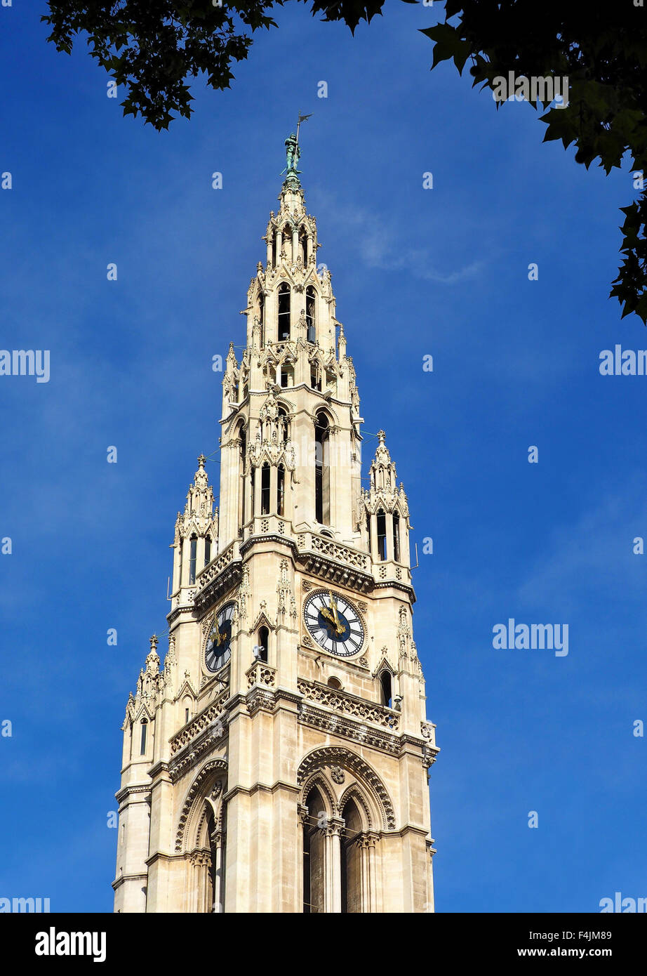 Central tower of City Hall (Rathaus) building, Vienna, Austria Stock