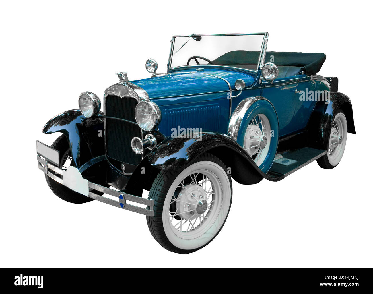 Blue vintage car with the roof open Stock Photo
