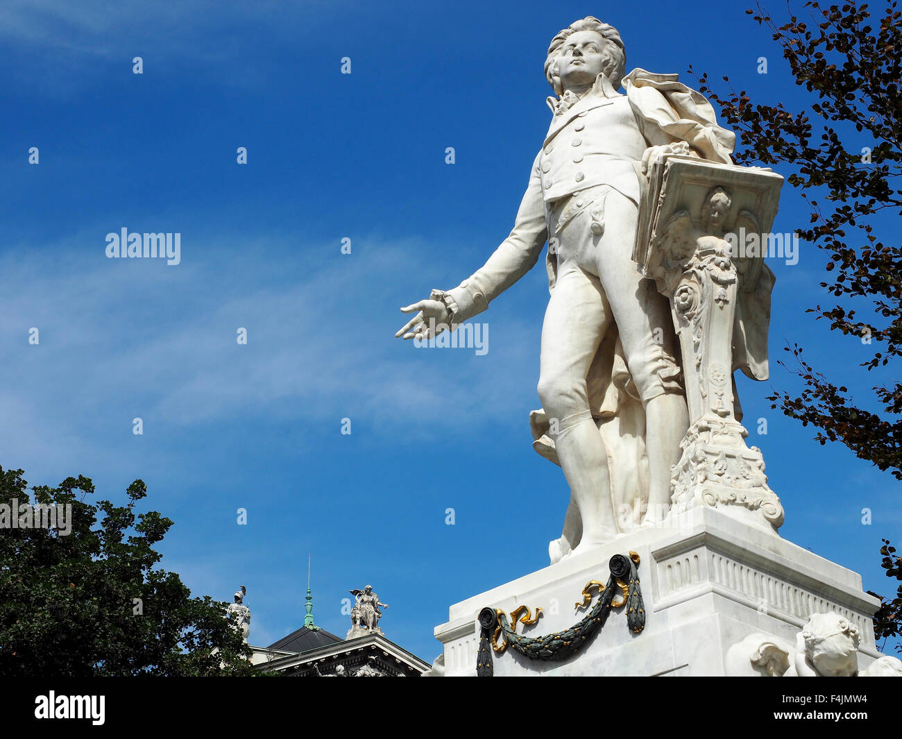 Monument of Mozart in the Burggarten or Imperial Palace Gardens in central Vienna, Austria. Stock Photo