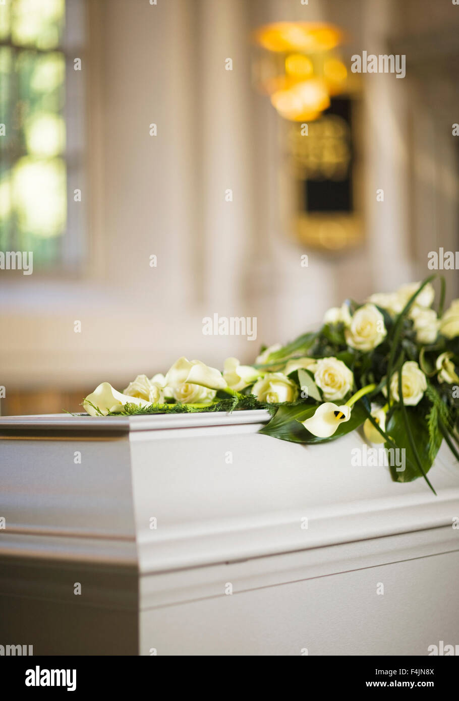 Sweden, Stockholm, coffin with fresh flower on top Stock Photo Alamy