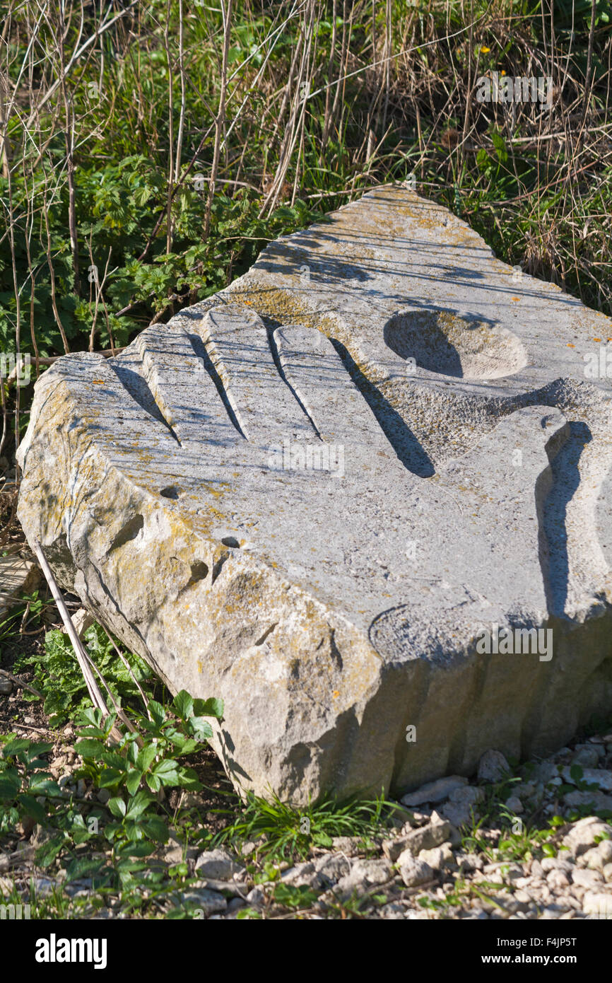 Hand stone sculpture at Tout Quarry sculpture park, Isle of Portland