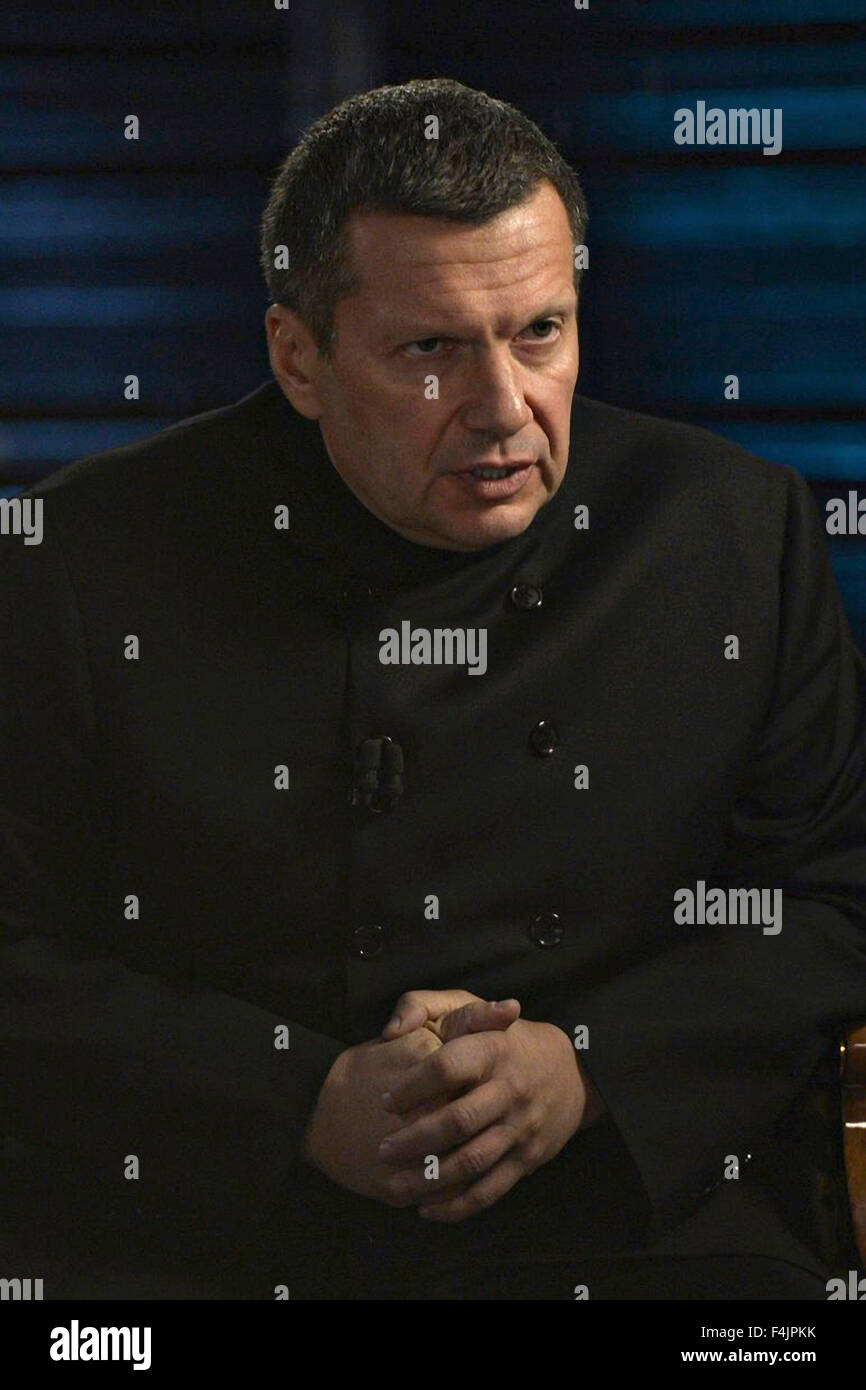 Rossiya 1 TV anchor Vladimir Solovyov during an interview with Russian  President Vladimir Putin October 10, 2015 in Moscow, Russia Stock Photo -  Alamy