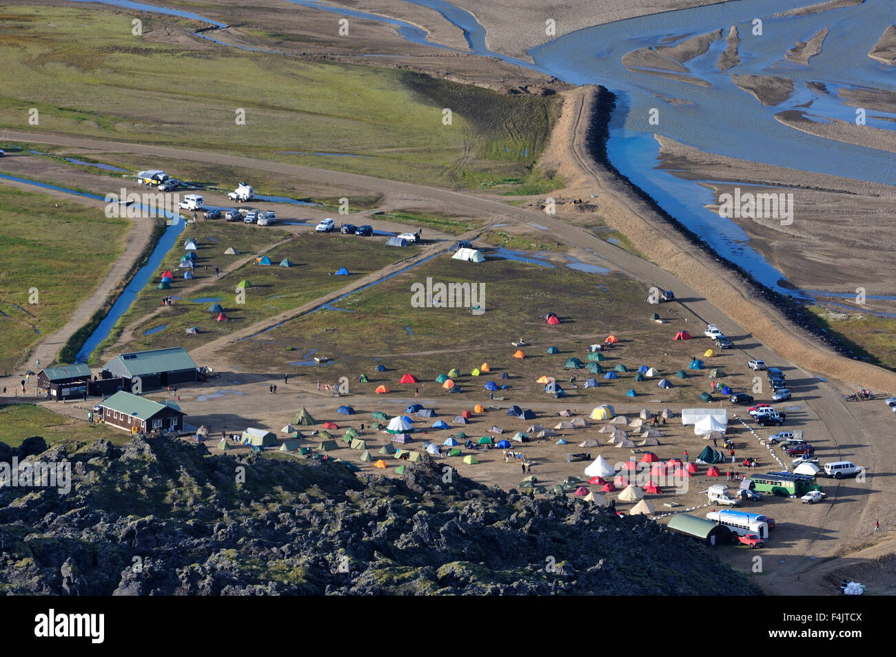 View of tourist camp with tents Stock Photo