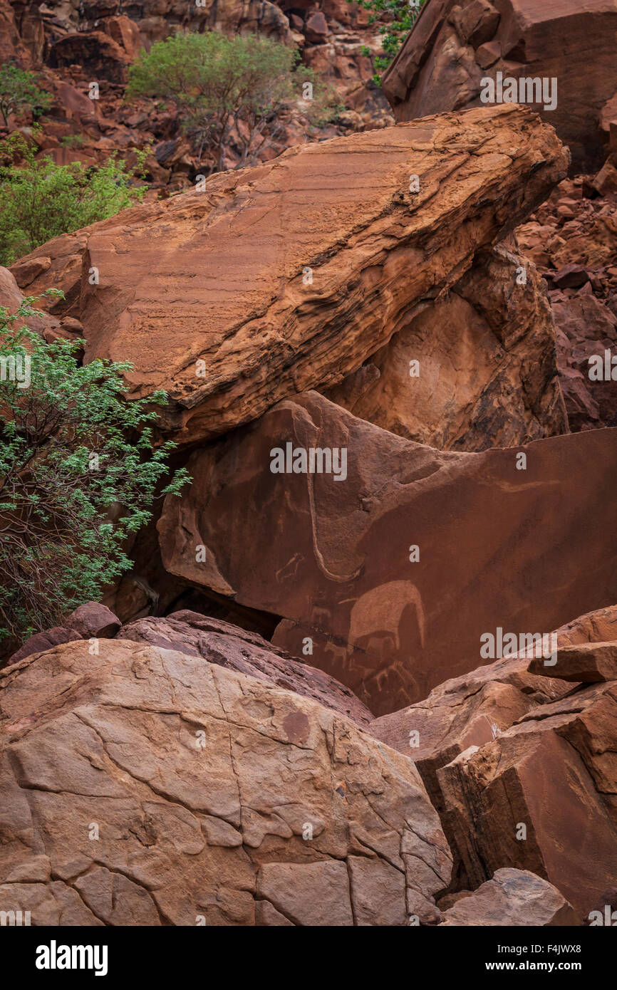 Petroglyph or rock engravings, Twyfelfontein, UNESCO World Heritage Site, Namibia, Africa Stock Photo