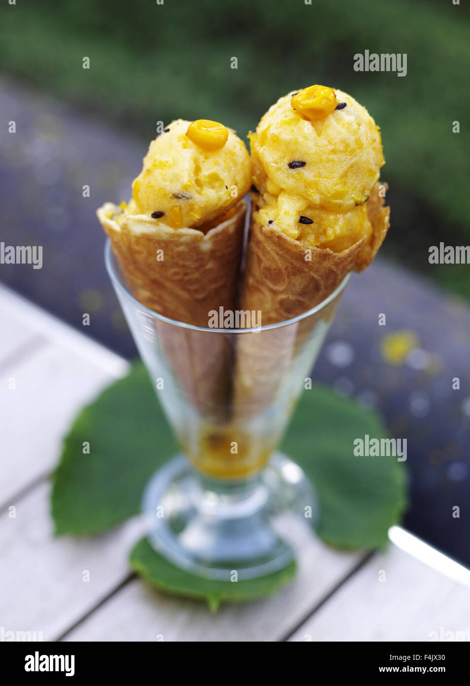 Ice cream cones in glass, close-up Stock Photo