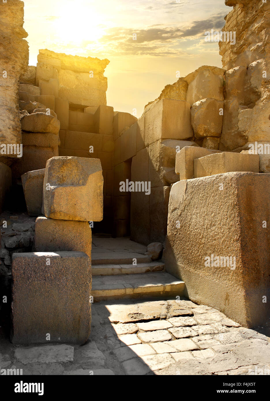 Ruined stone walls of the pharaoh tomb Stock Photo