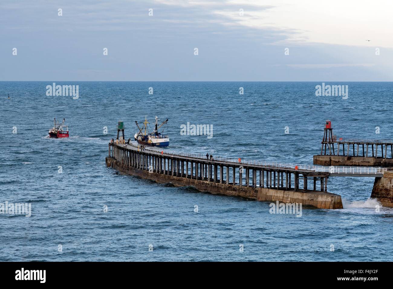 Two fishing sailing from Whitby harbour North Yorkshire UK Stock Photo ...