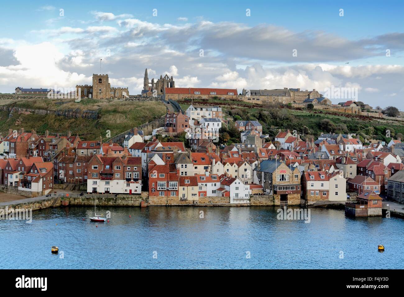 Harbourside rooftops and houses in Whitby North Yorkshire Stock Photo
