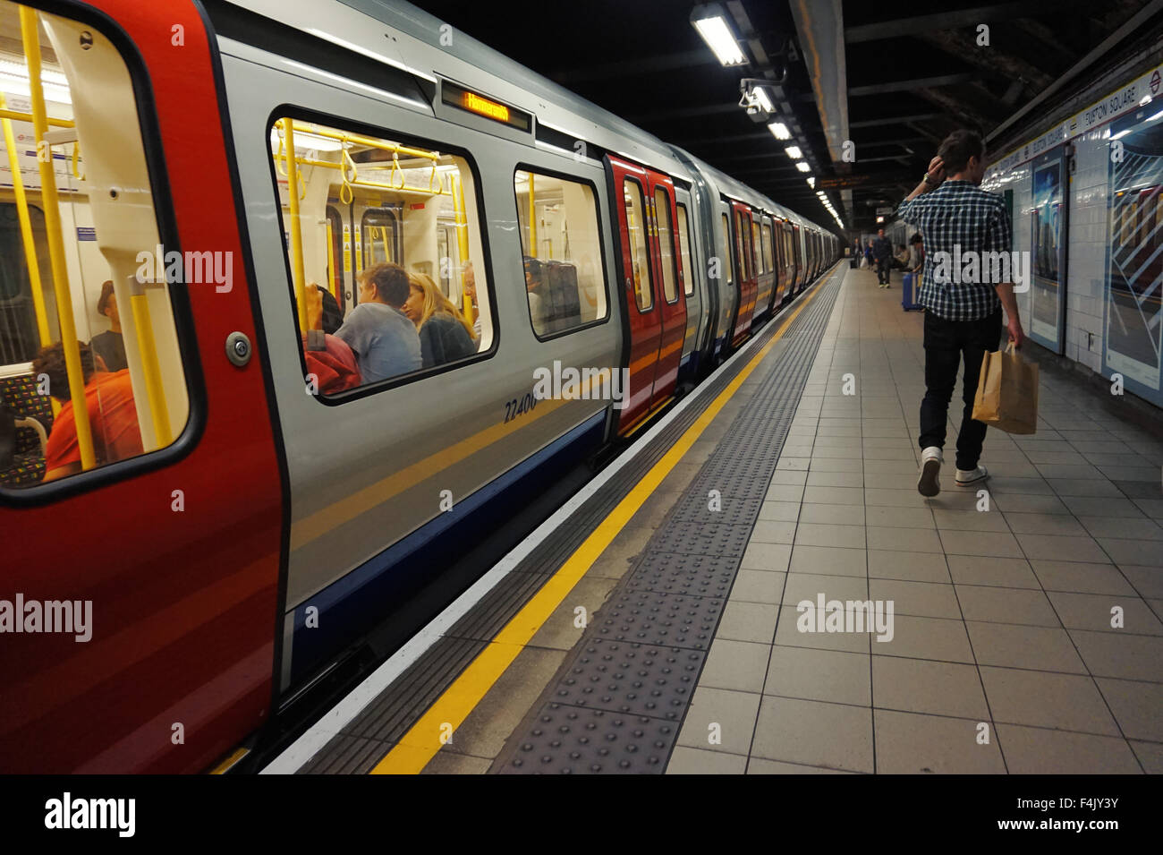 Train at the platform at Euston Square Underground Station, London