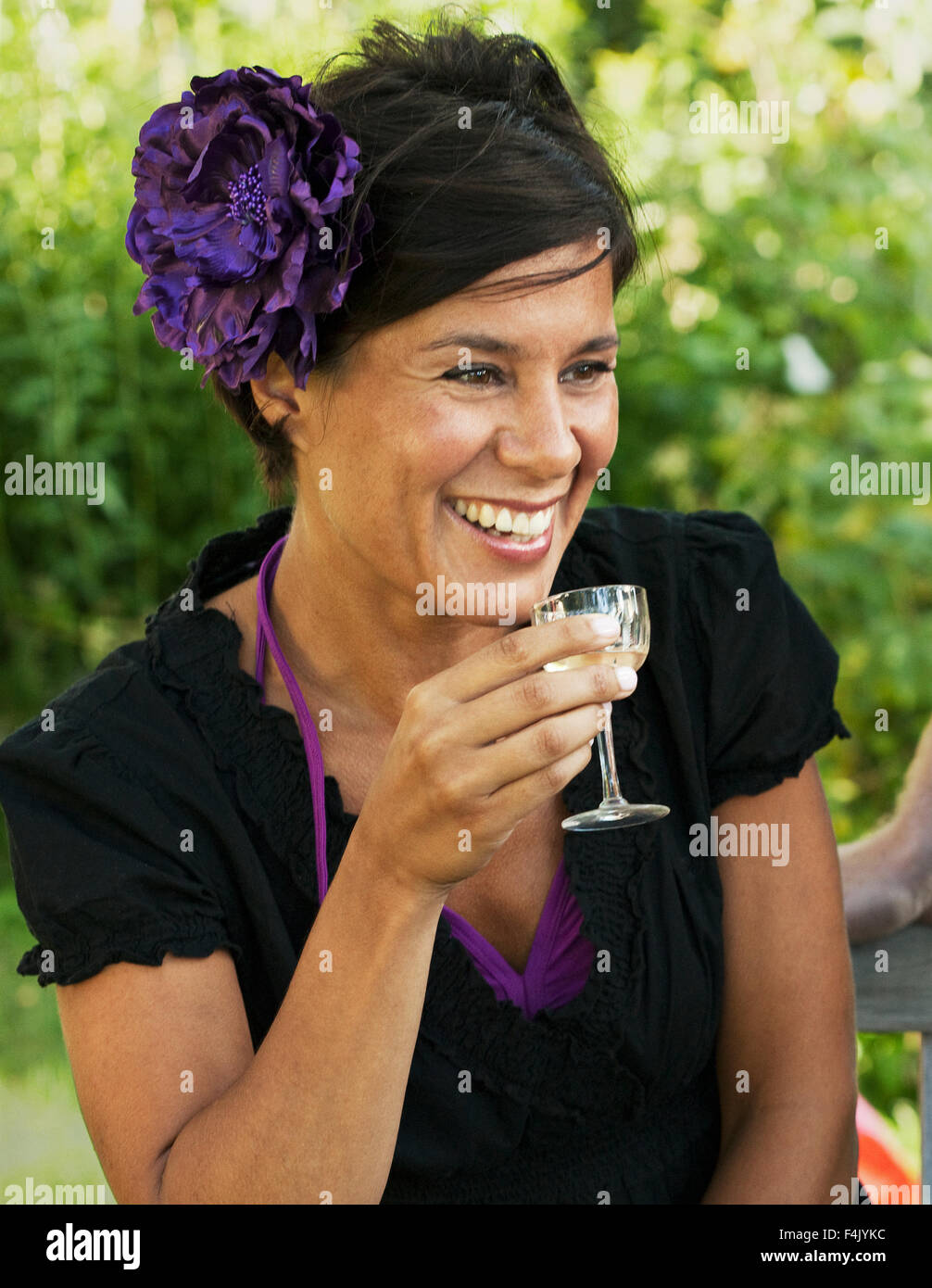 Woman glass wine flower hi-res stock photography and images - Alamy