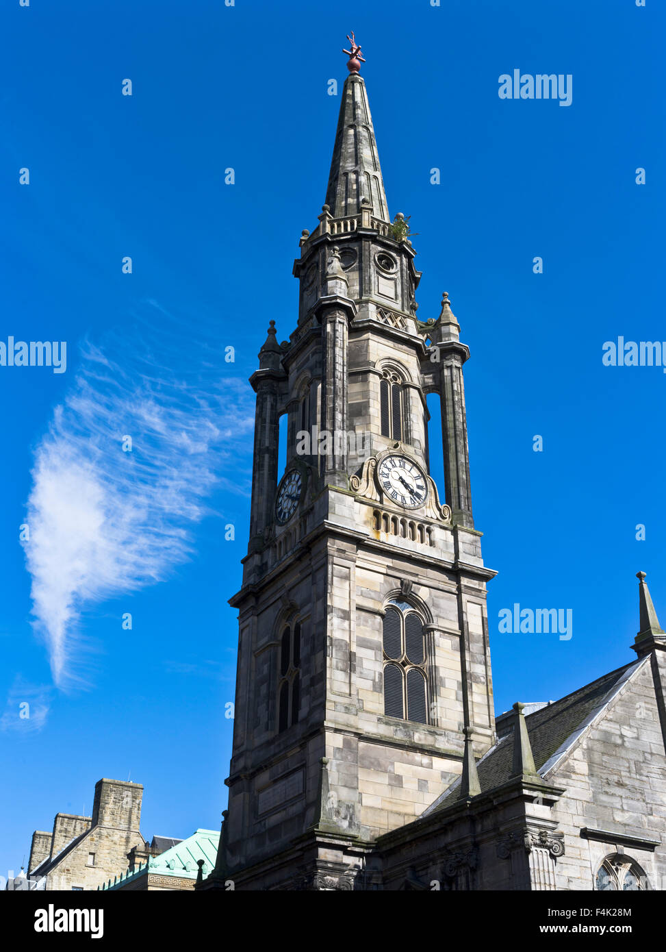 dh The Tron Kirk ROYAL MILE EDINBURGH Edinburgh church spire Tron Kirk clocktower scotland bell tower clock Stock Photo