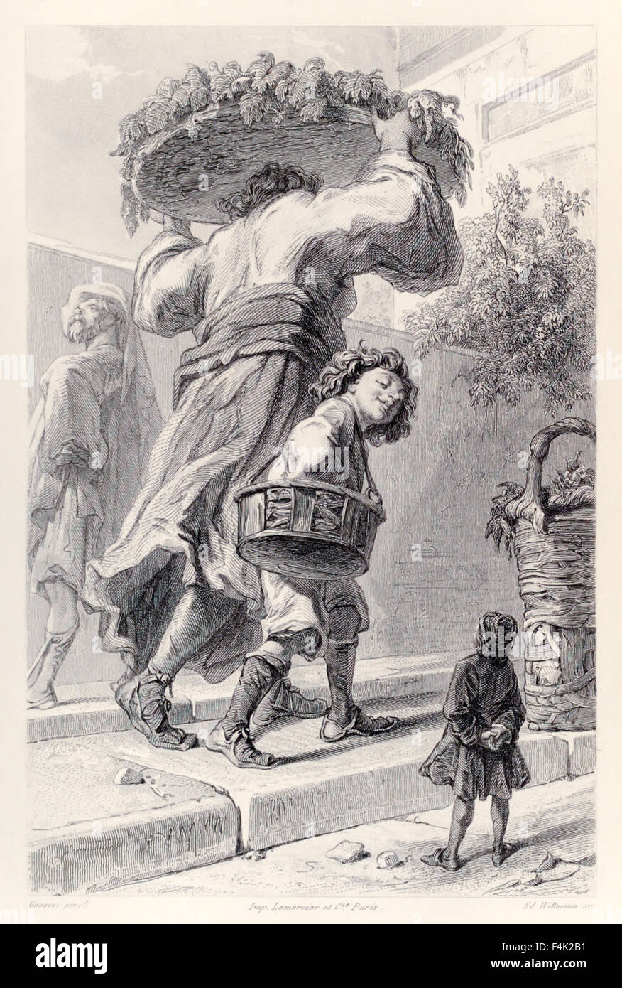 Gulliver and Lordbruldrud, from French Edition of 'Gulliver's Travels' by Jonathan Swift (1667-1745), illustration by Paul Gavarni (1804-1866). See description for more information. Stock Photo