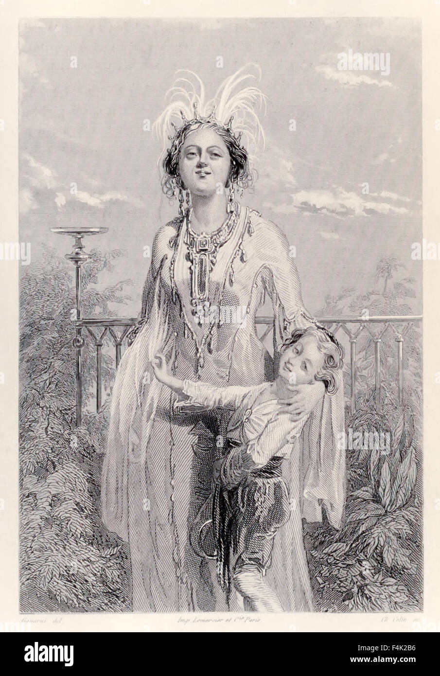 'The Queen of Laputa' from 'Gulliver's Travels' by Jonathan Swift (1667-1745), illustration by Paul Gavarni (1804-1866). See description for more information. Stock Photo