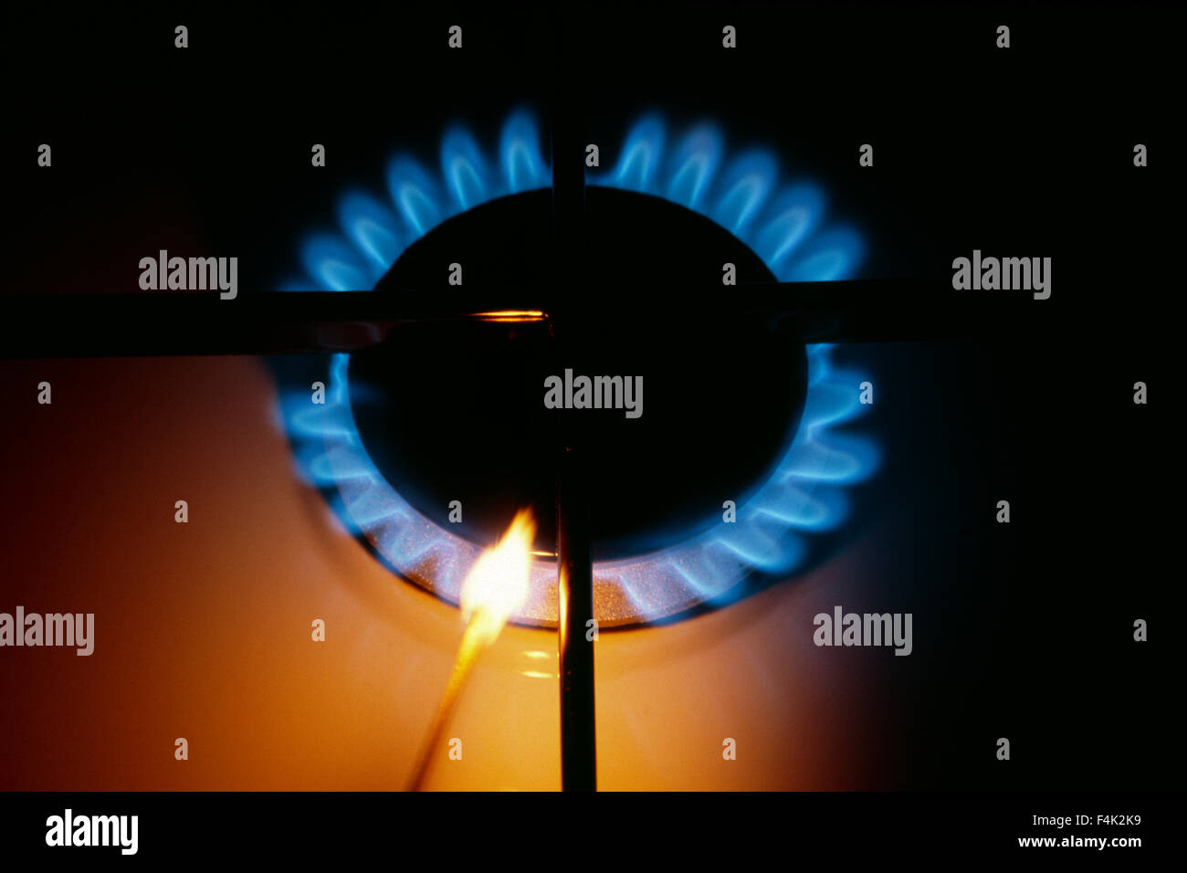 Match Lit Gas Stove Stock Photo Alamy