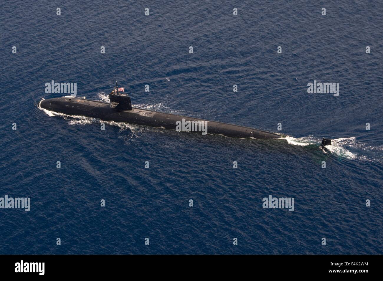 US Navy The Los Angeles-class attack submarine USS City of Corpus Christi during Exercise Malabar October 16, 2015 in the Indian Ocean. Stock Photo