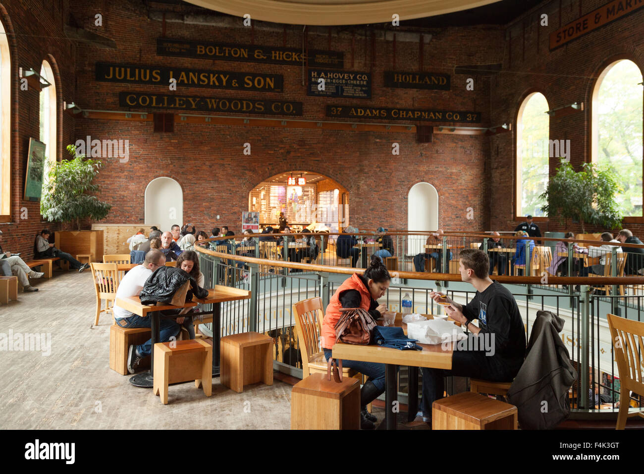 Customers eating and drinking in the restaurant in the rotunda, Quincy Market, Boston, Massachusetts USA Stock Photo