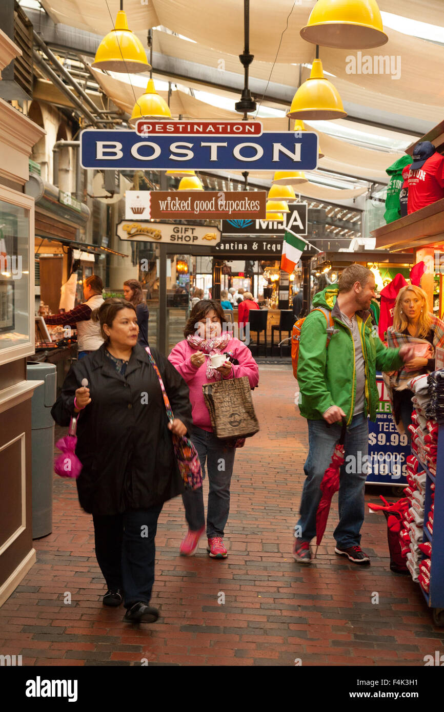 People shopping in Quincy Market, Boston Massachusetts USA Stock Photo