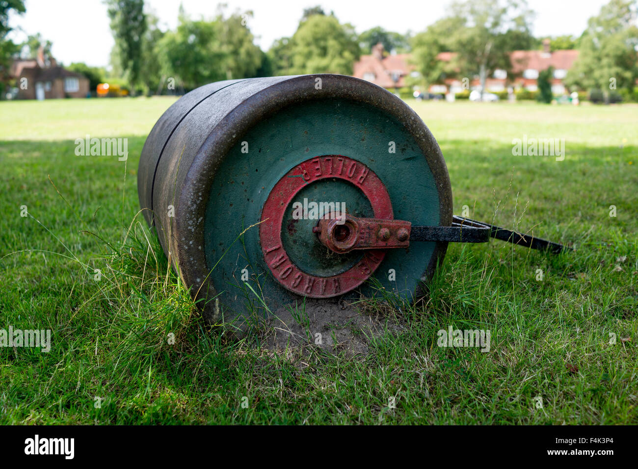 Grass Roller on a Village Green in the English countryside Stock Photo