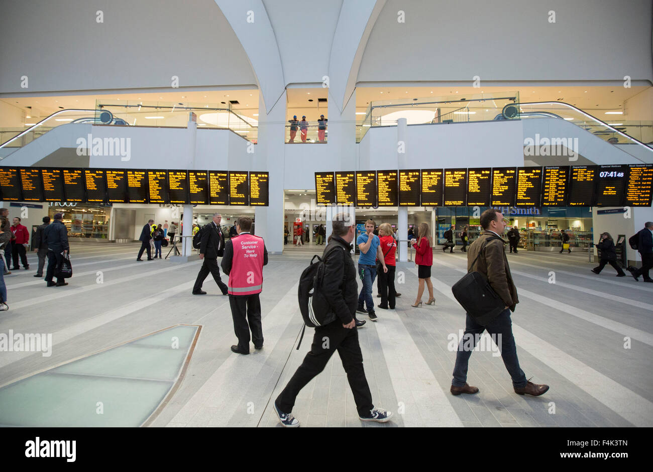Inside the new New Street Railway Station main atrium area, Birmingham, UK. Stock Photo