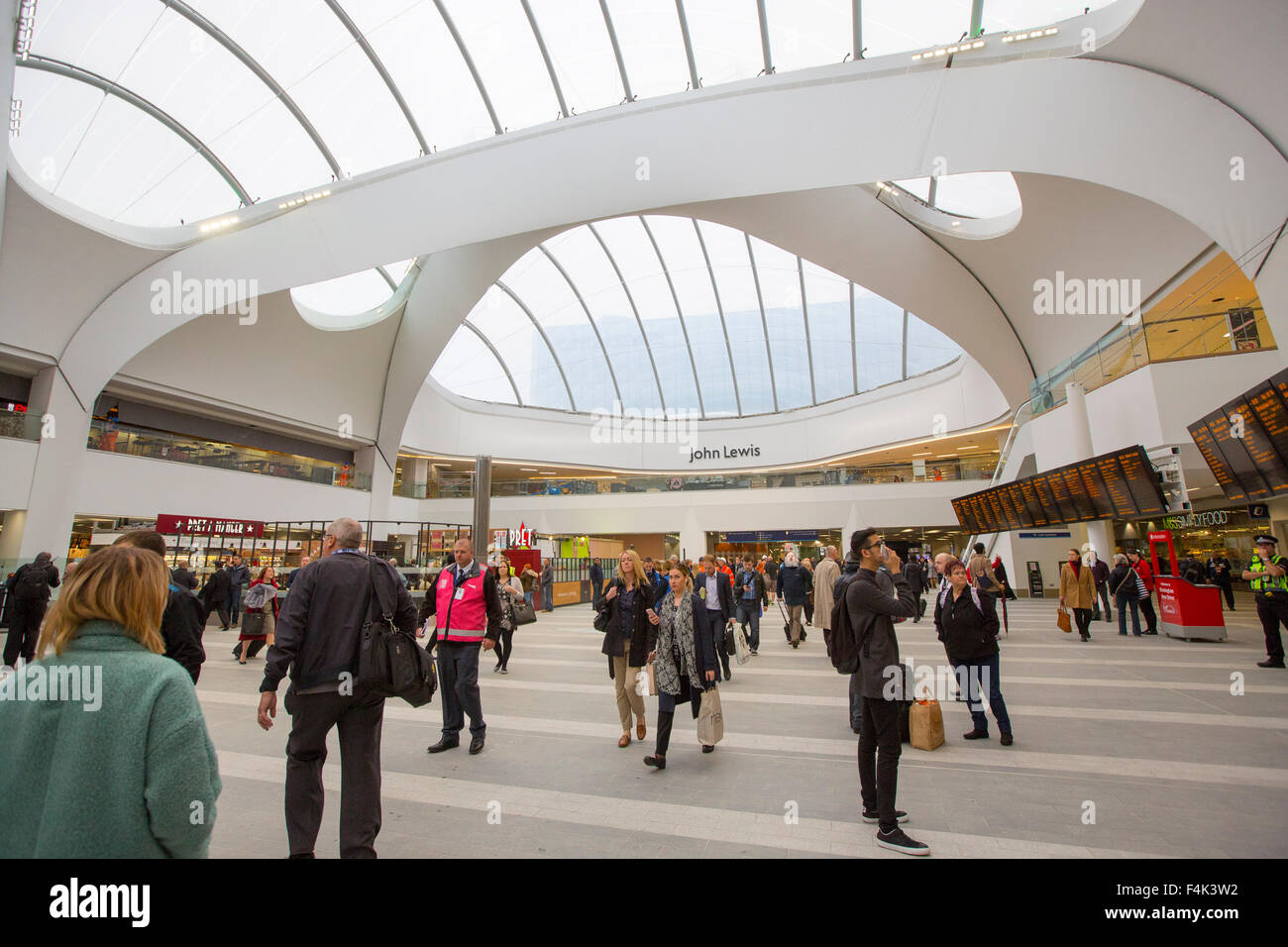 Inside the new New Street Railway Station main atrium area, Birmingham, UK. Stock Photo