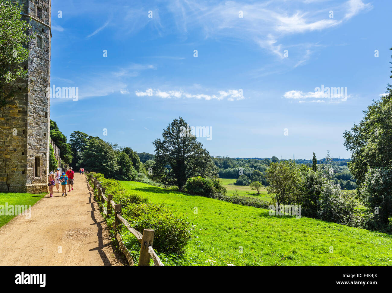 Path alongside the Abbey with site of Battle of Hastings to the right, 1066 Battle of Hastings, Abbey & Battlefield, Sussex, UK Stock Photo