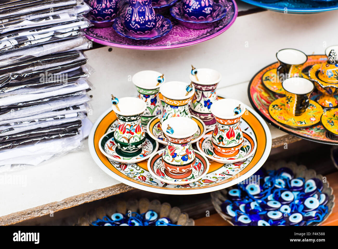 Handmade Turkish tea sets at istanbul market Stock Photo Alamy