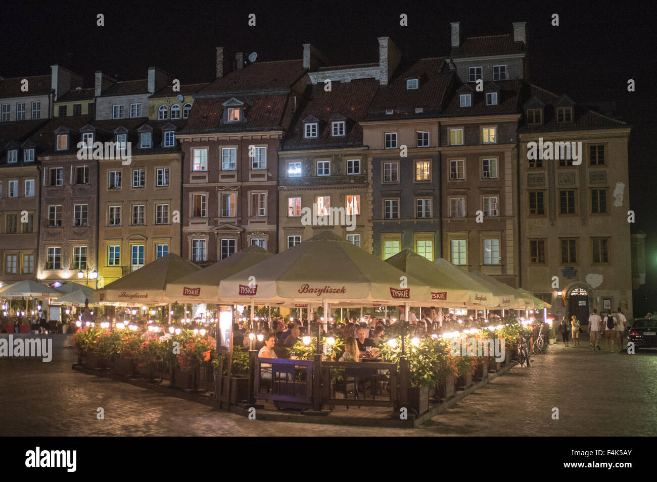 Outdoor Restaurants in Old Town Warsaw, Poland Stock Photo