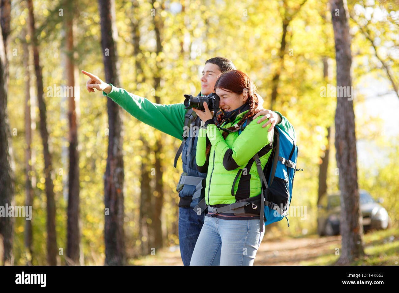 woman photographer takes pictures Stock Photo