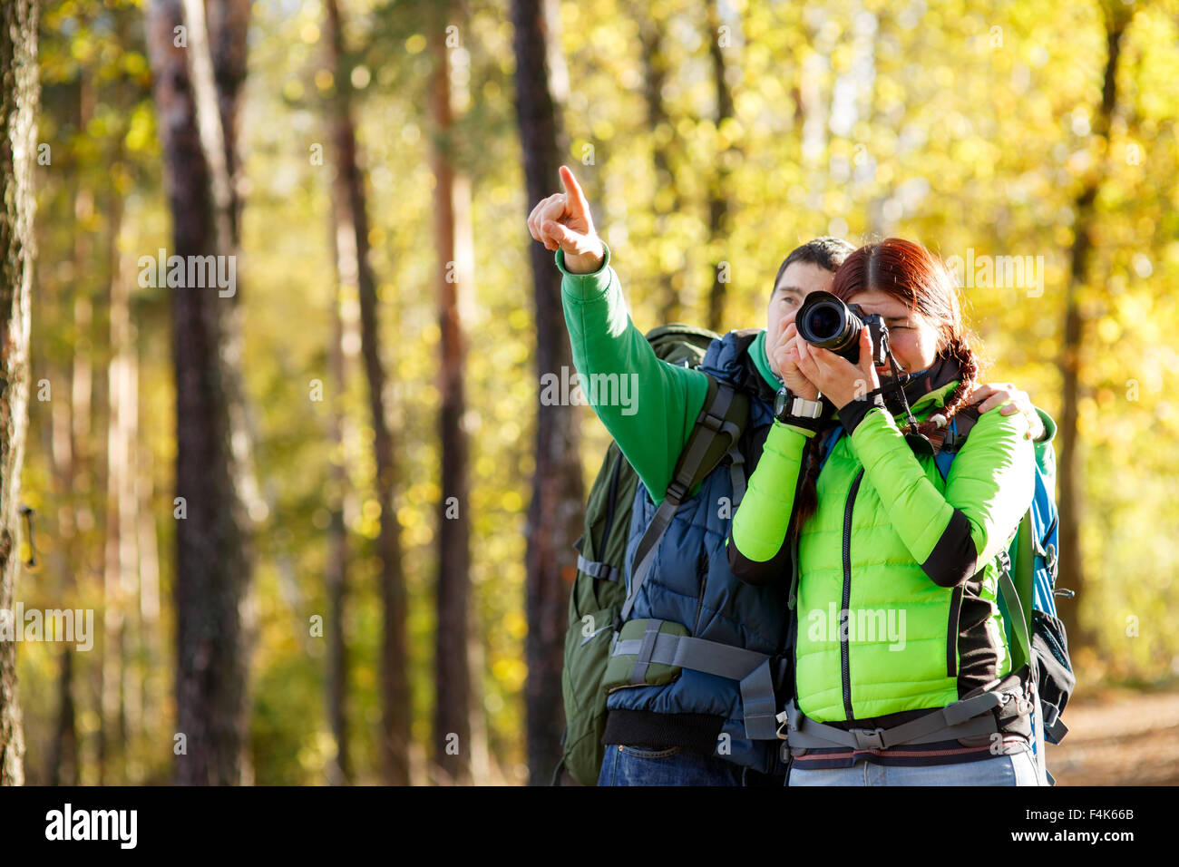 woman photographer takes pictures Stock Photo