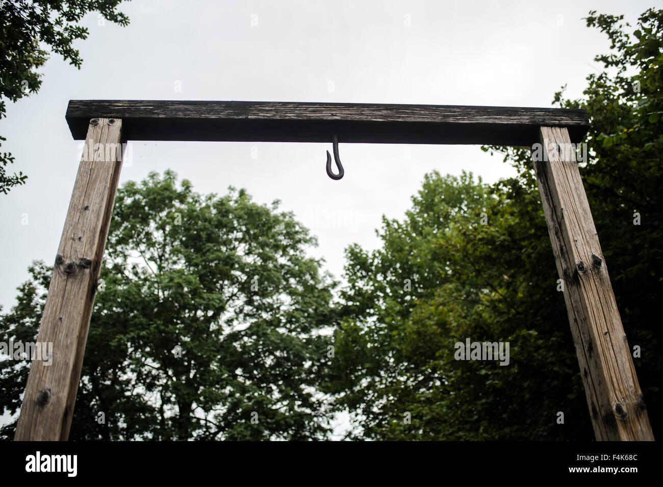 Place of hanging of the SS Obersturmbannführer Rudolf Franz Ferdinand Höss Auschwitz, Oswiecim, Poland Stock Photo