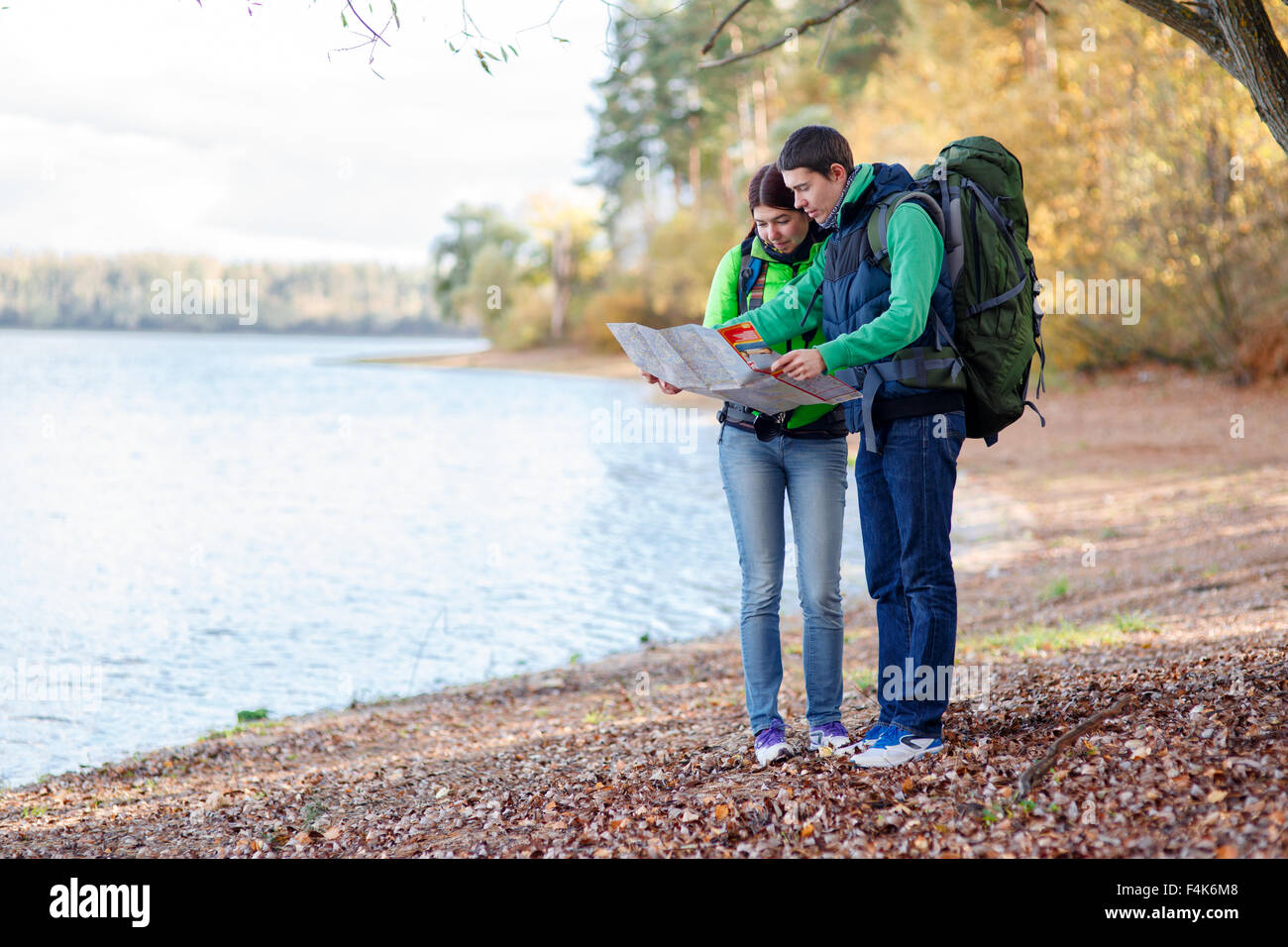 Woman man hiking map hi-res stock photography and images - Alamy