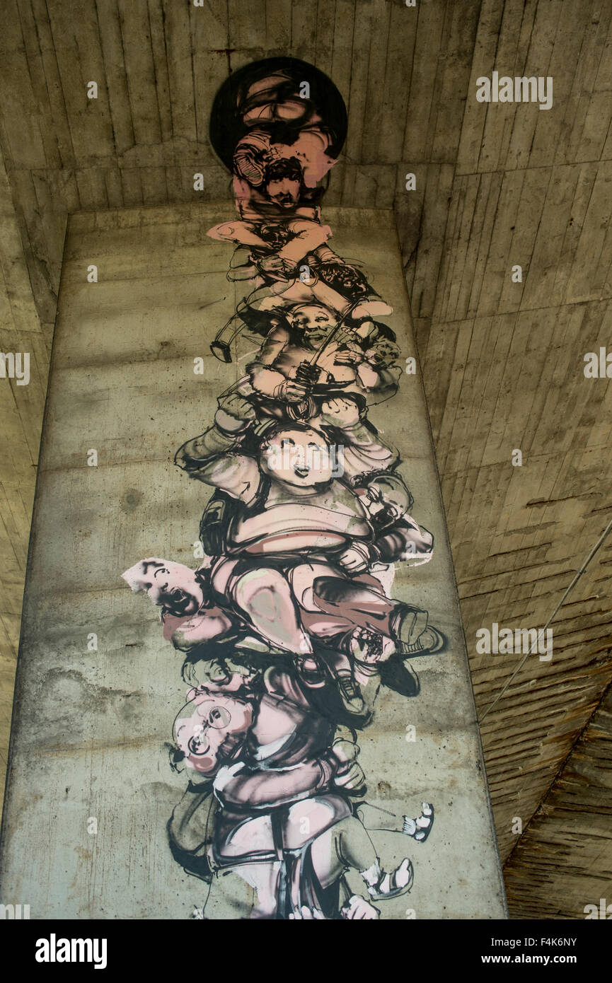 A Graffiti drawing underneath a bridge in Warsaw, Poland Stock Photo