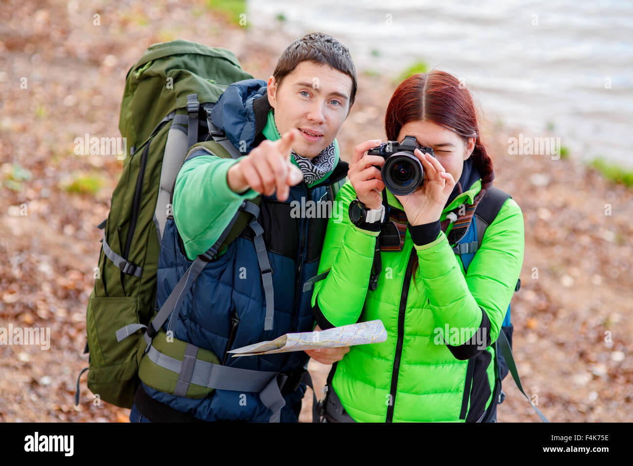 Woman man hiking map hi-res stock photography and images - Alamy