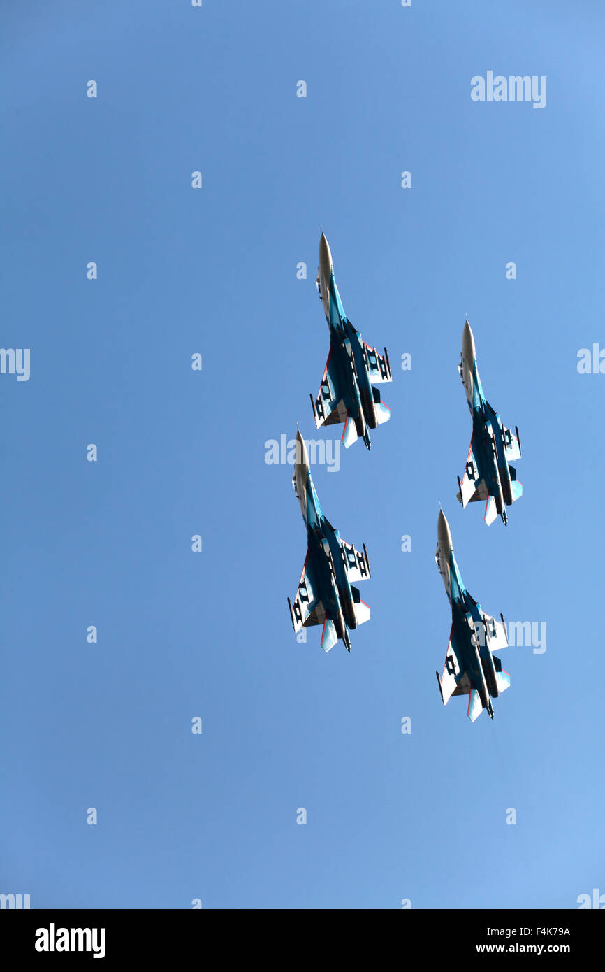 Planes on an air show against clear sky Stock Photo - Alamy
