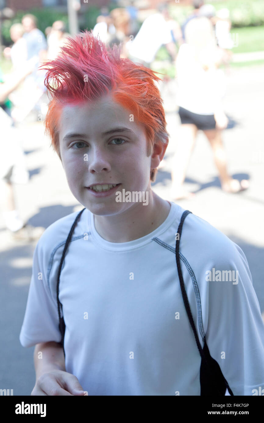 Teenage Boy With Dyed Pink Orange Hair At The Grand Old Day Street  Festival. St Paul Minnesota Mn Usa Stock Photo - Alamy