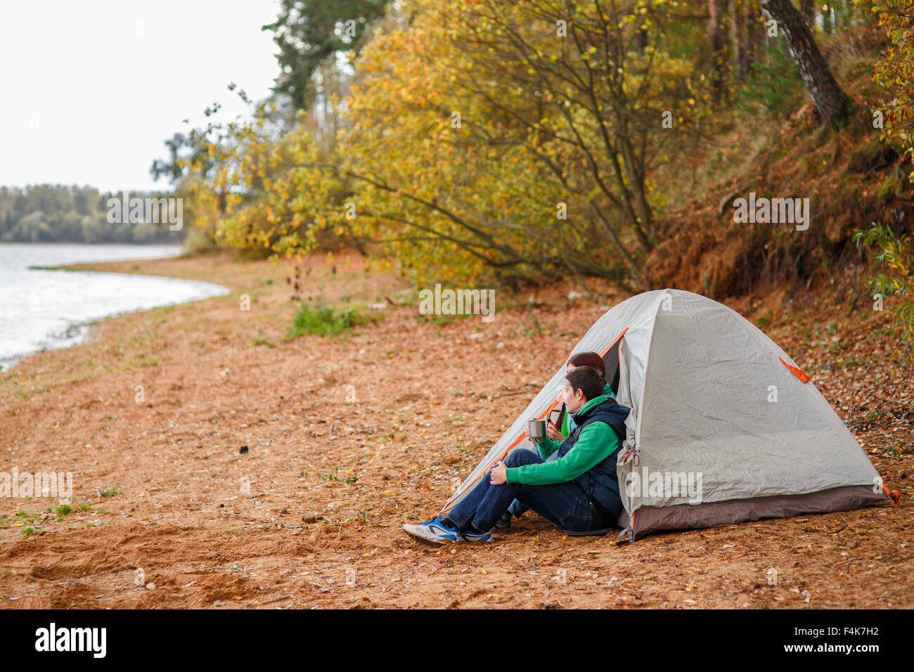 woman and man camping trip Stock Photo