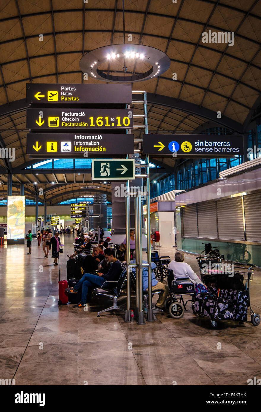 Alicante Airport is the sixth busiest airport in Spain based on passenger numbers, and the main airport for the Valencian region. Inside terminal Stock Photo