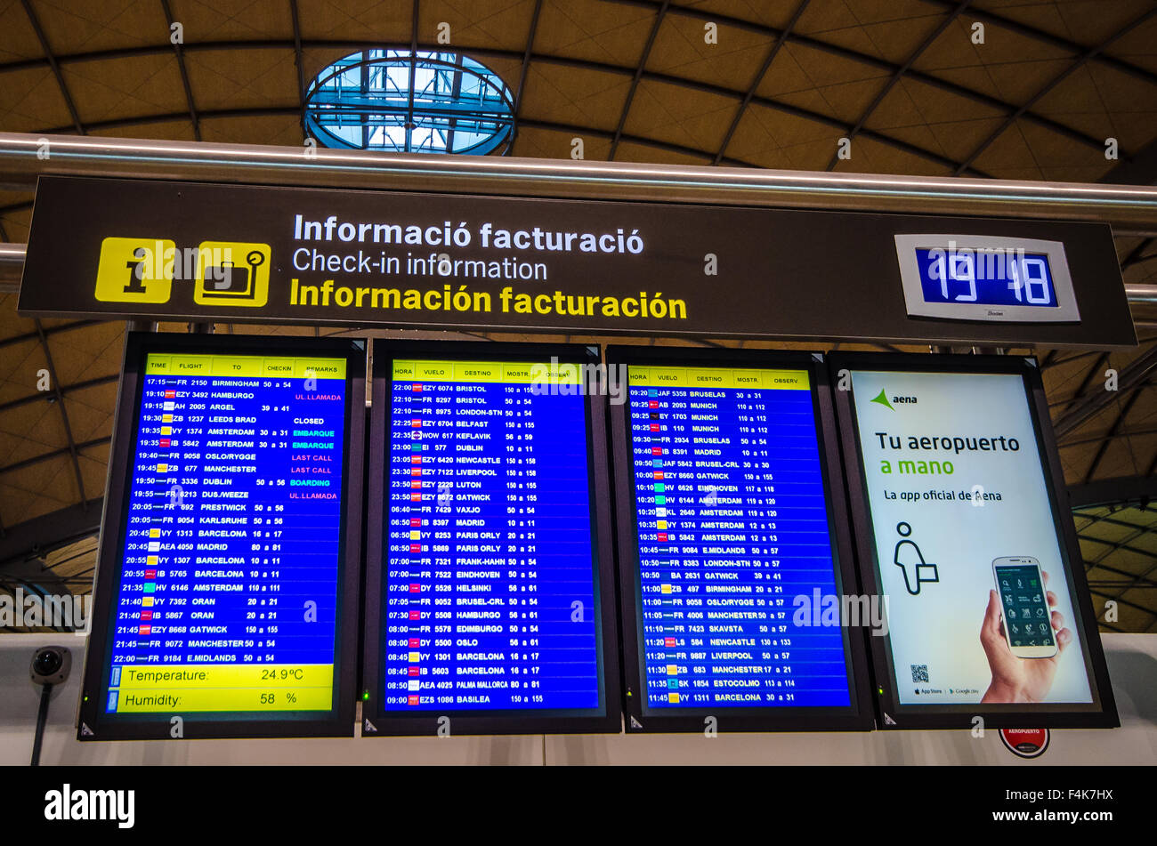 Flight information. Alicante Airport is the sixth busiest airport in Spain based on passenger numbers, and the main airport for the Valencian region Stock Photo