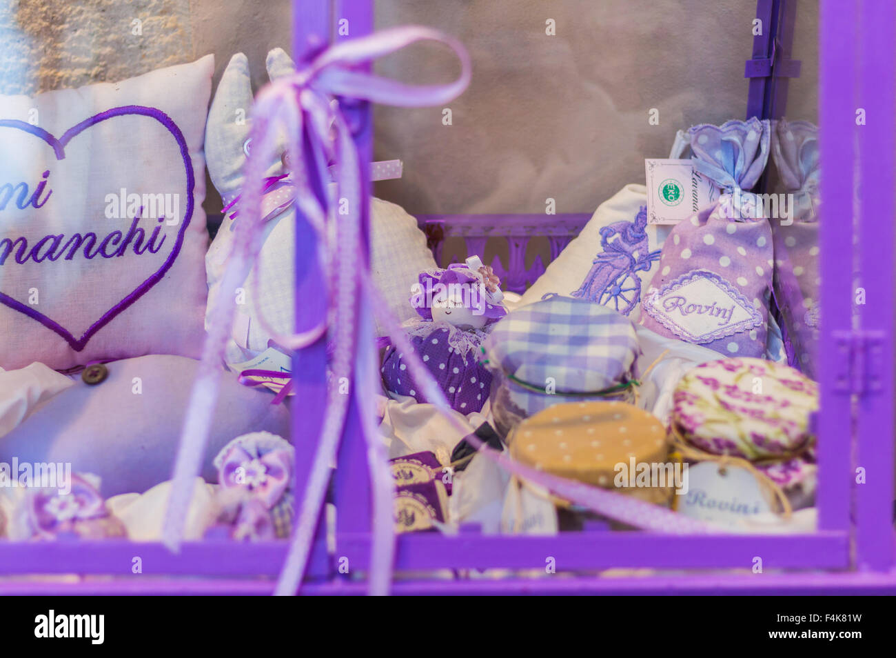 closeup of lavender soap and scented sachets with fresh flowers Stock Photo