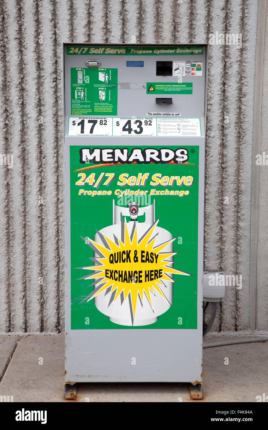Menards self serve propane cylinder exchange machine Alexandria Minnesota MN USA Stock Photo