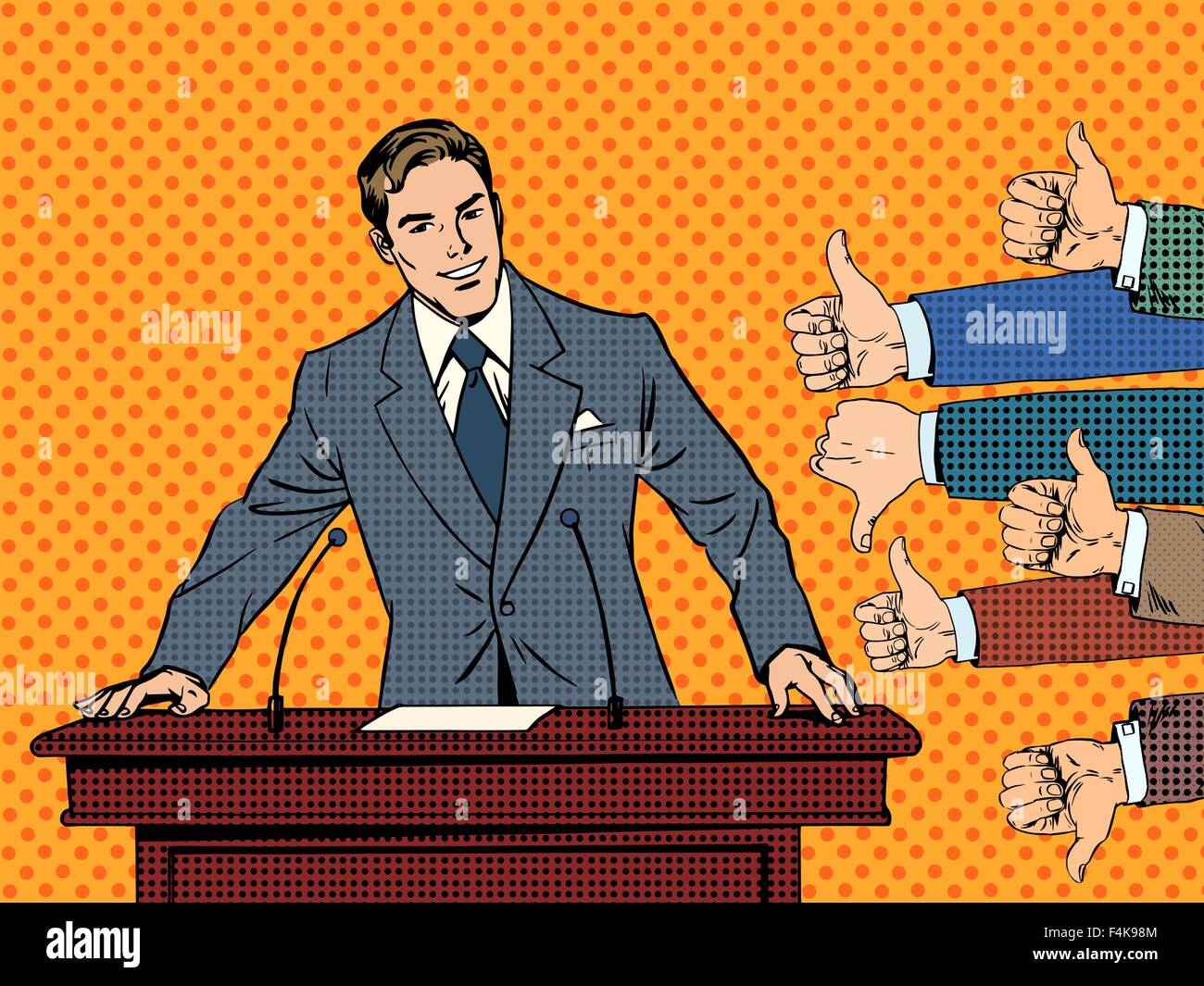 Businessman speaker business concept like dislike hands Stock Vector