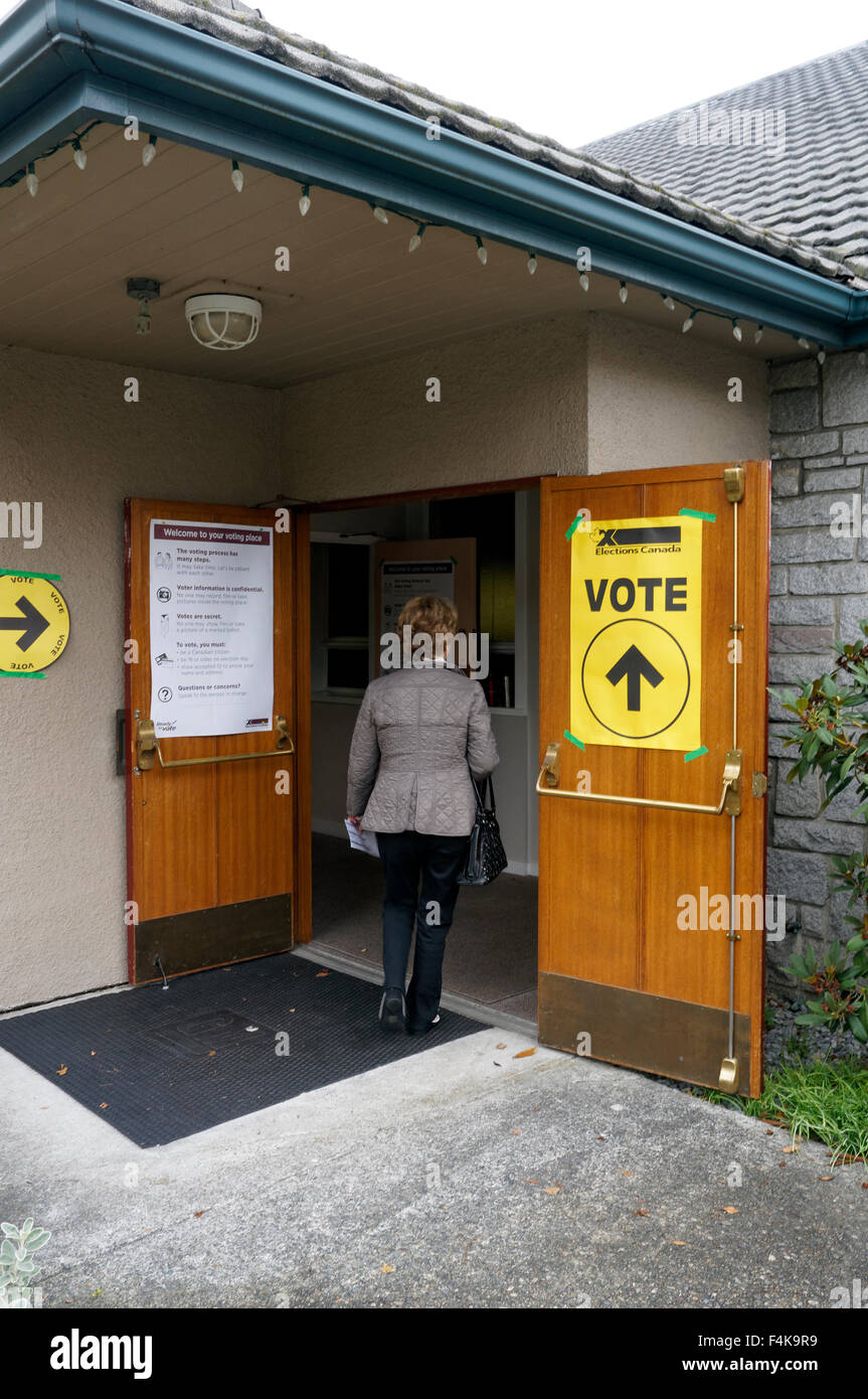A female voter entering the Vancouver Granville riding polling station