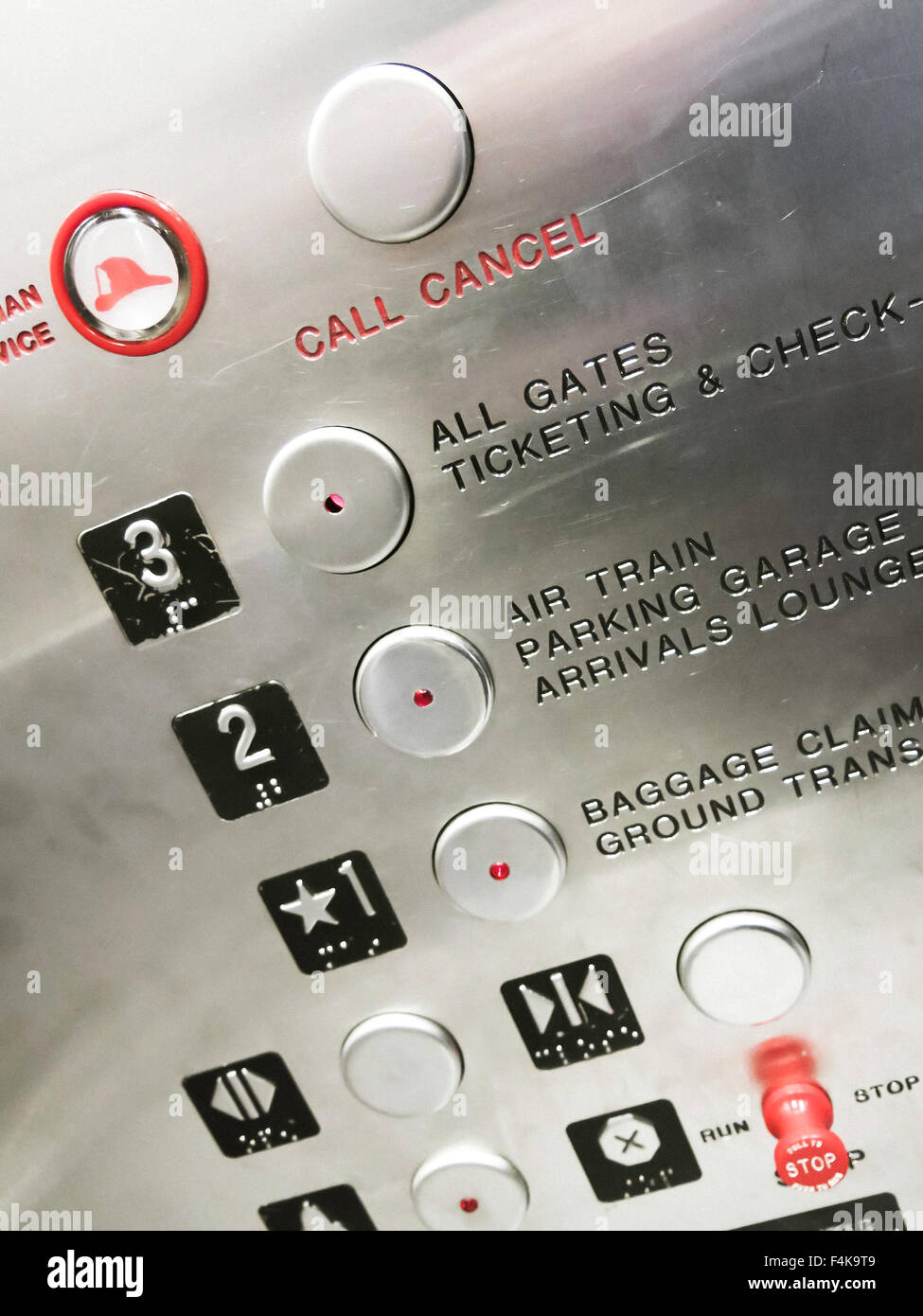 Elevator Car Interior, Floor Selection Panel, John F. Kennedy International Airport, New York Stock Photo