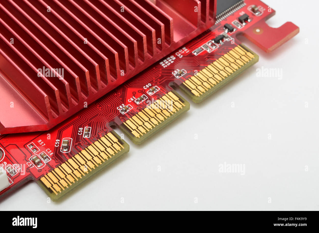 AGP contacts and heat sink on a Gainward graphics card. Stock Photo