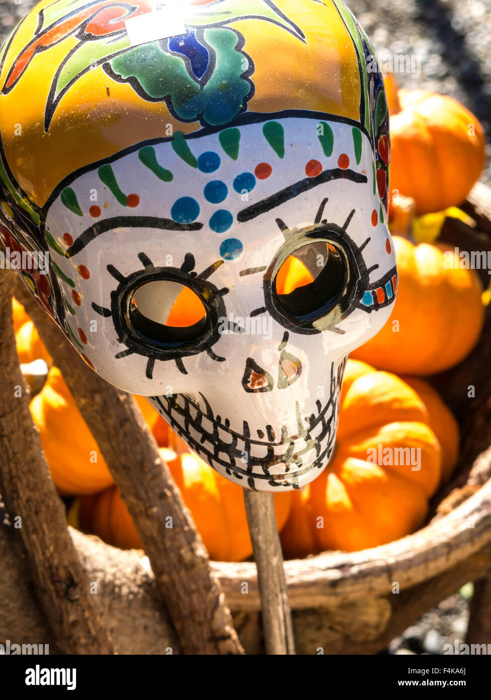 Mexican Ceramic 'Day of the Dead' Mask, USA Stock Photo